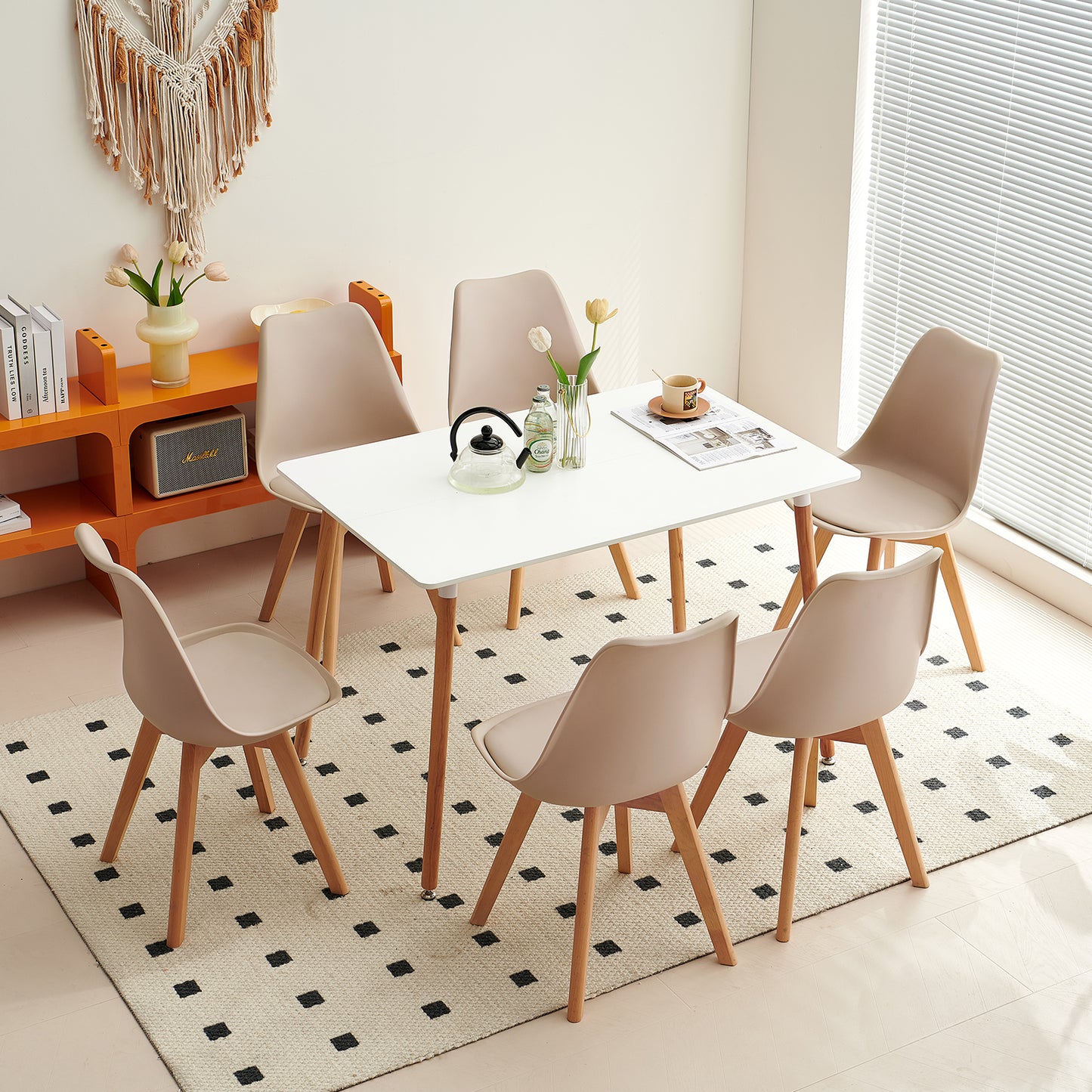 Lot de 2 Chaises de Cuisine Rétro Rembourrée Chaise de Salle de Bureau, Pieds en Bois de Hêtre Massif--Kaki clair