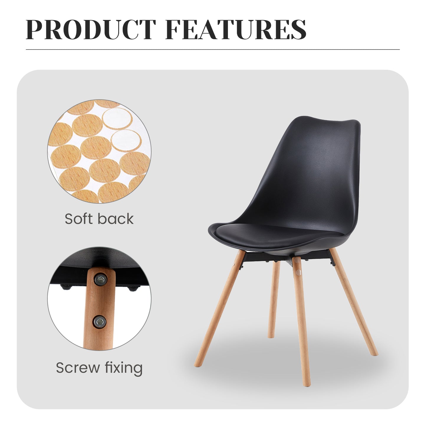 2 pièce chaises de salle à manger design contemporain scandinave-Noir