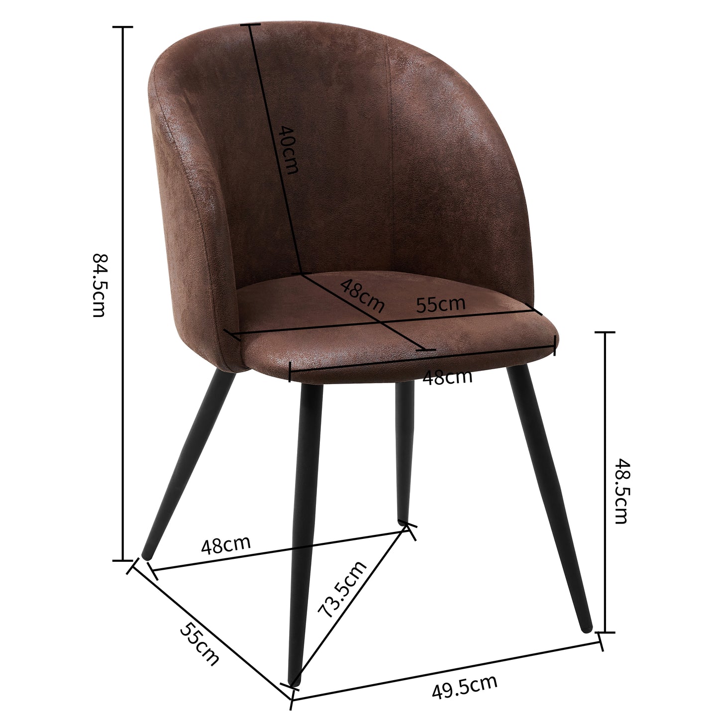 Lot de 2 Chaises de Salle à Manger au Style Rétro- Velours de daim Marron et Pieds en métal