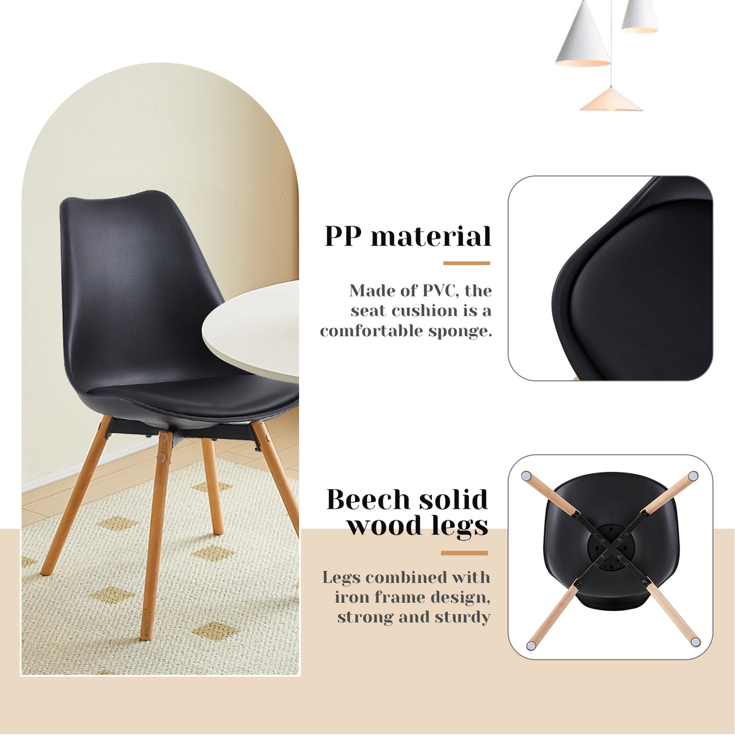 2 pièce chaises de salle à manger design contemporain scandinave-Noir
