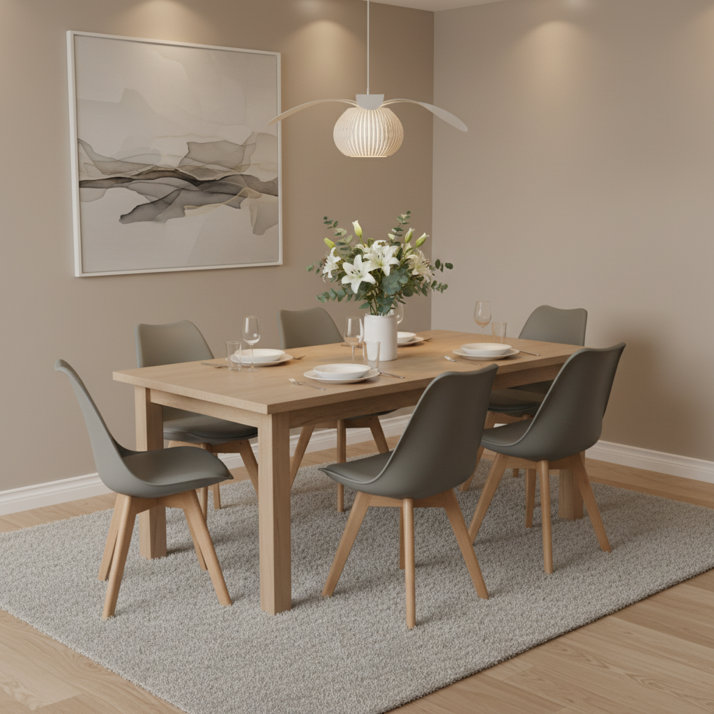 Lot de 4 Chaises design contemporain nordique scandinave -pieds en bois de hêtre massif - Gris