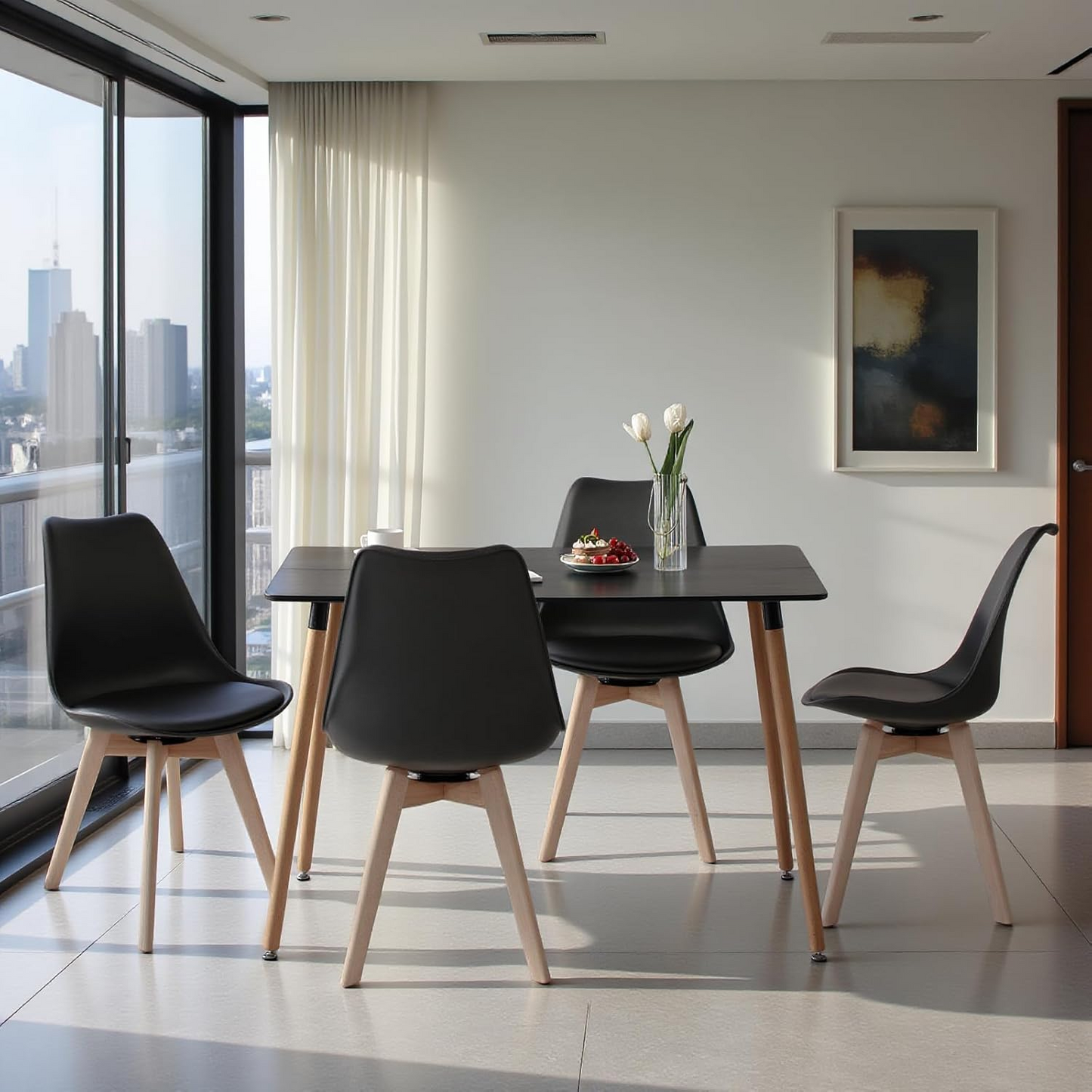 Lot de 6 Chaises design contemporain nordique scandinave - pieds en bois de hêtre massif - Noir