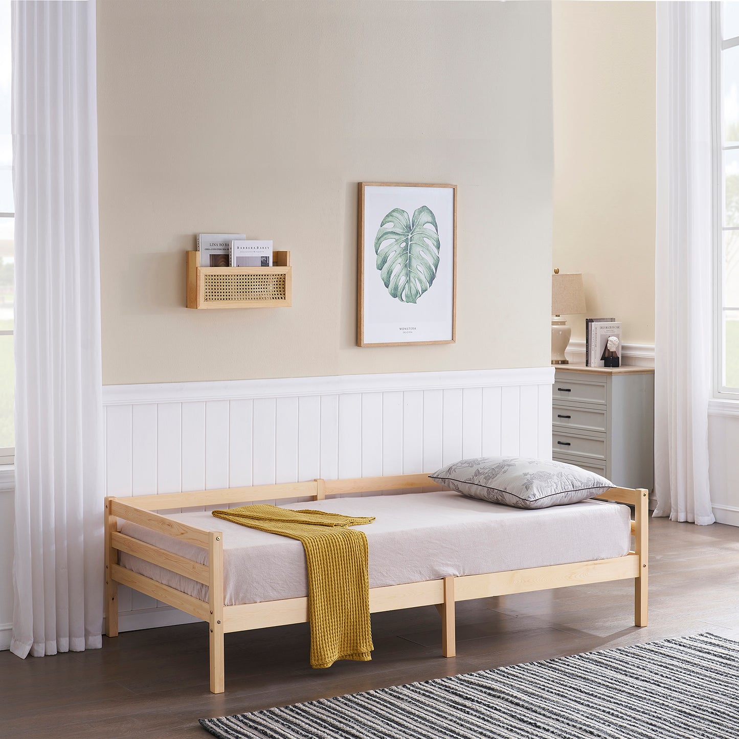 Structure de Lit Simple Style Scandinave - 90x190 cm - Couleur Bois
