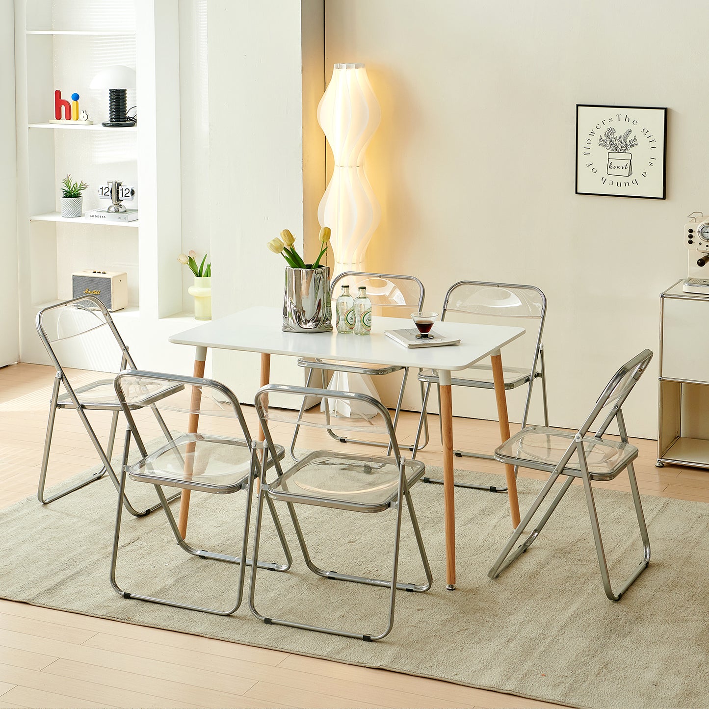 Lot de 6 Chaises Pliantes Transparentes avec Pieds en Métal, Style Classique, Pour Salon, Salle à Manger, Chambre, 43x38x75 cm