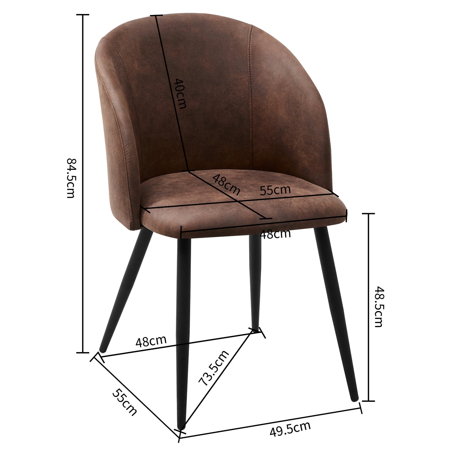 Lot de 2 Chaises de Salle à Manger au Style Rétro- Tissu de polyester Marron et Pieds en métal