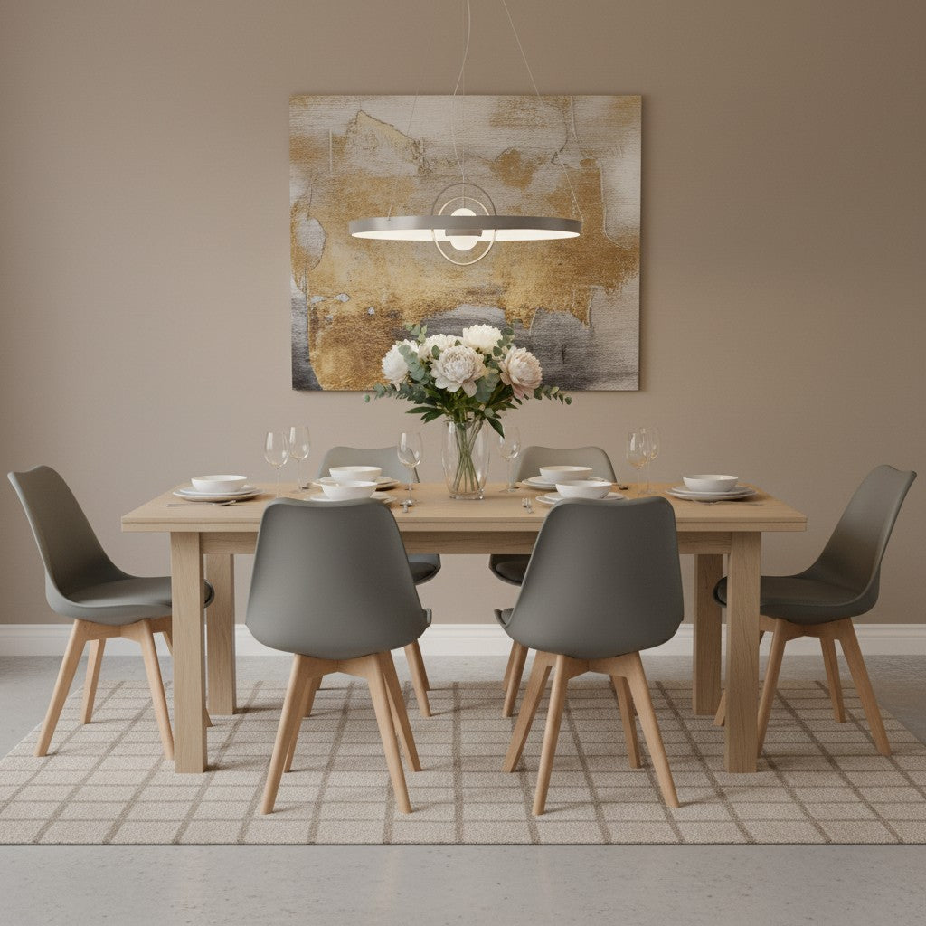 Lot de 6 Chaises design contemporain nordique scandinave - pieds en bois de hetre massif - Gris