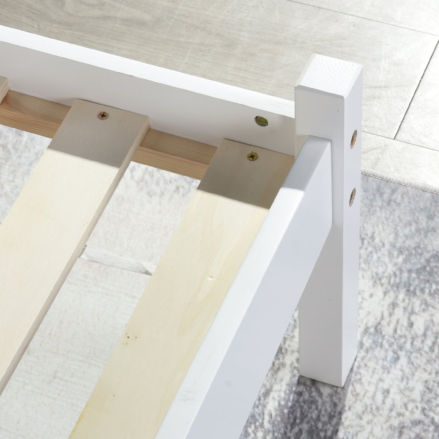 Structure de Lit Double en Bois, Style Scandinave - 140x190 cm - Blanc