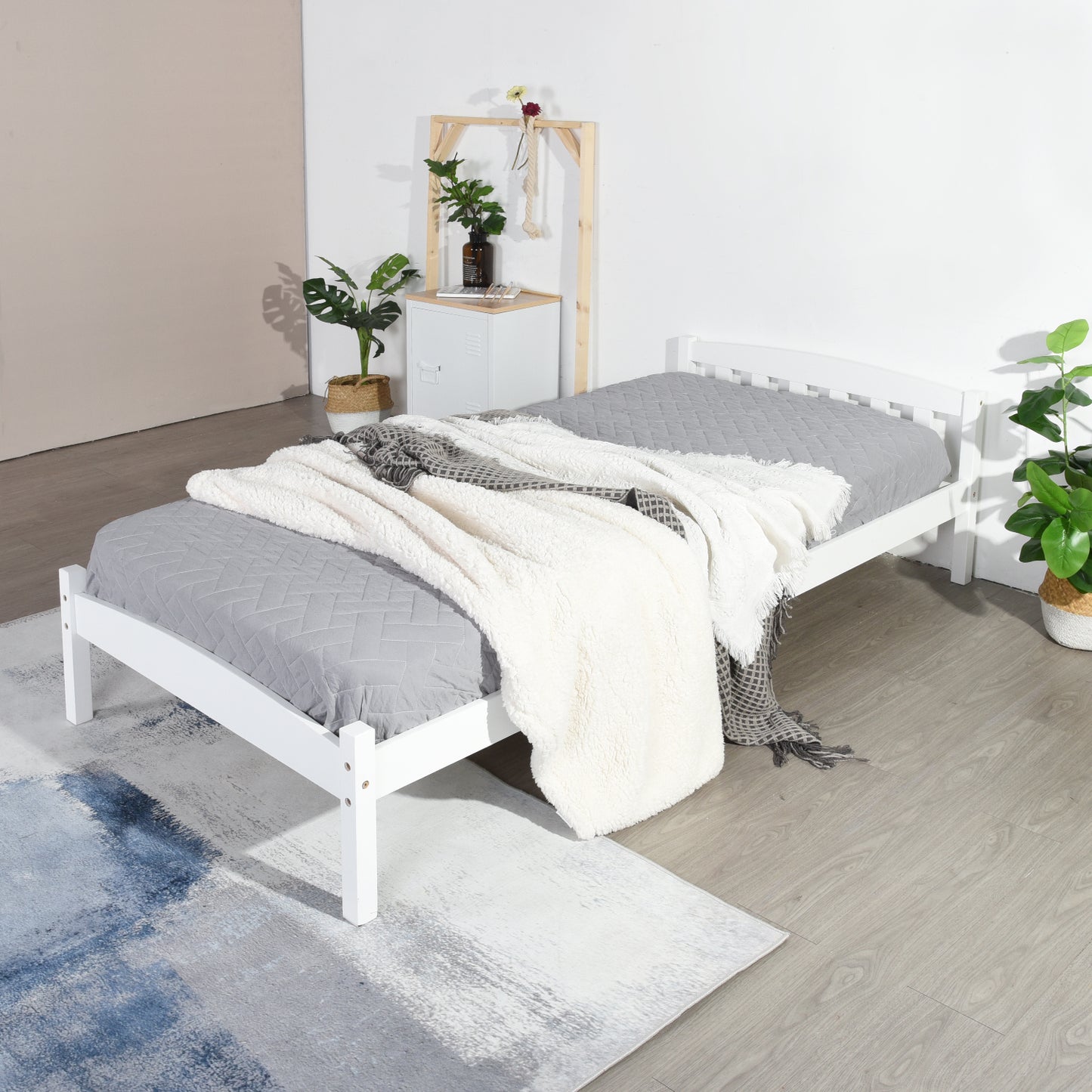 Structure de Lit Simple en Bois, Style Scandinave - 90x190 cm - Blanc