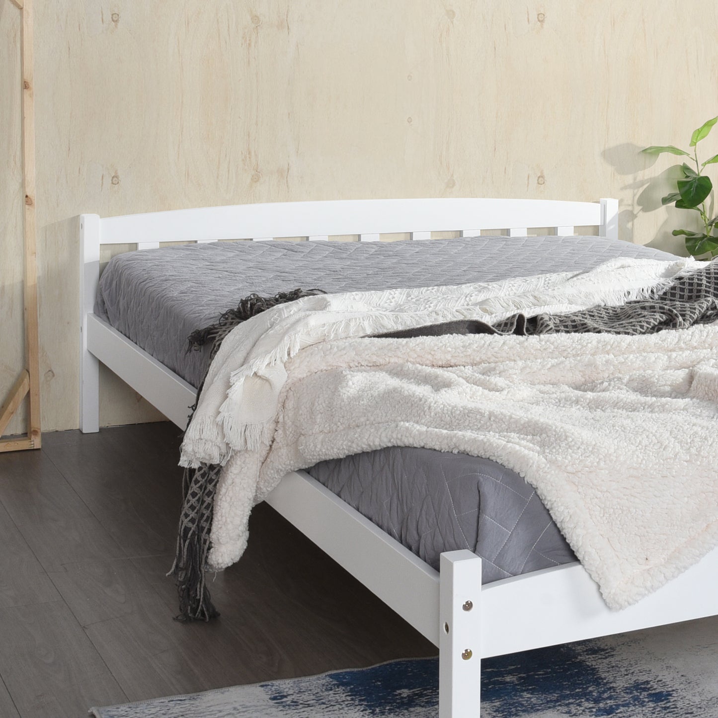 Structure de Lit Double en Bois, Style Scandinave - 140x190 cm - Blanc