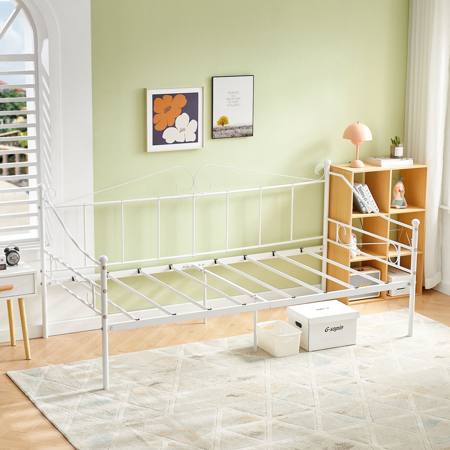 Cadre de Lit Simple en Métal - 90x200 cm - Blanc