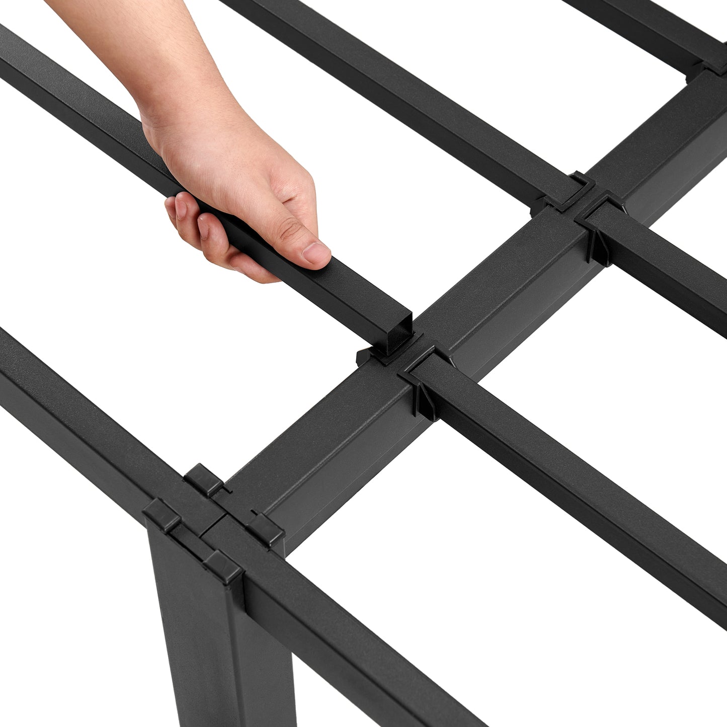 90 x 190 cm Cadre de Lit en Bloc, Metal Sommier pour 2 Personnes Adulte Lit avec Sommier - Noir