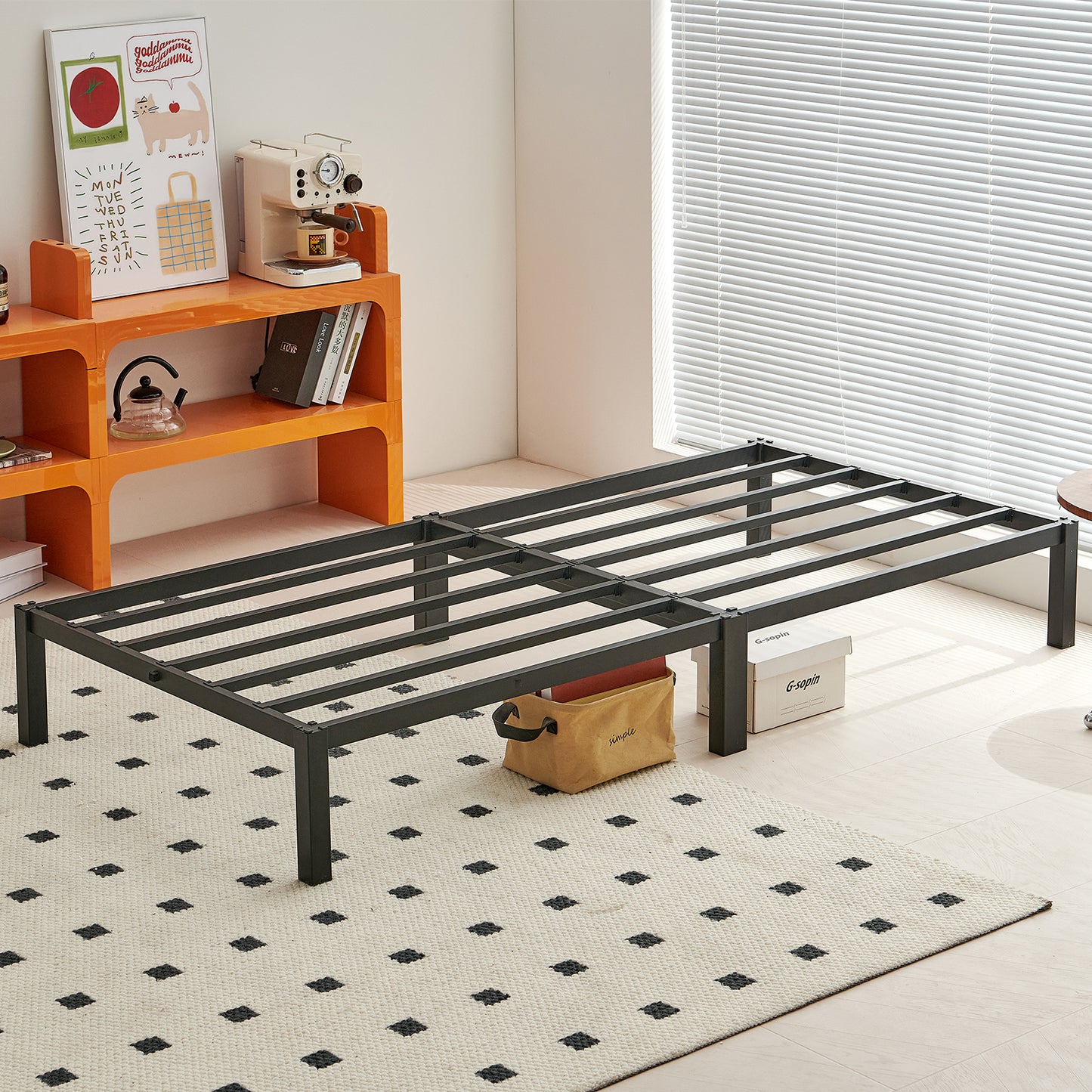 Sommier 90 x 190 cm, Cadre de Lit en Bloc Metal pour 2 Personnes Adulte Lit avec Sommier - Noir