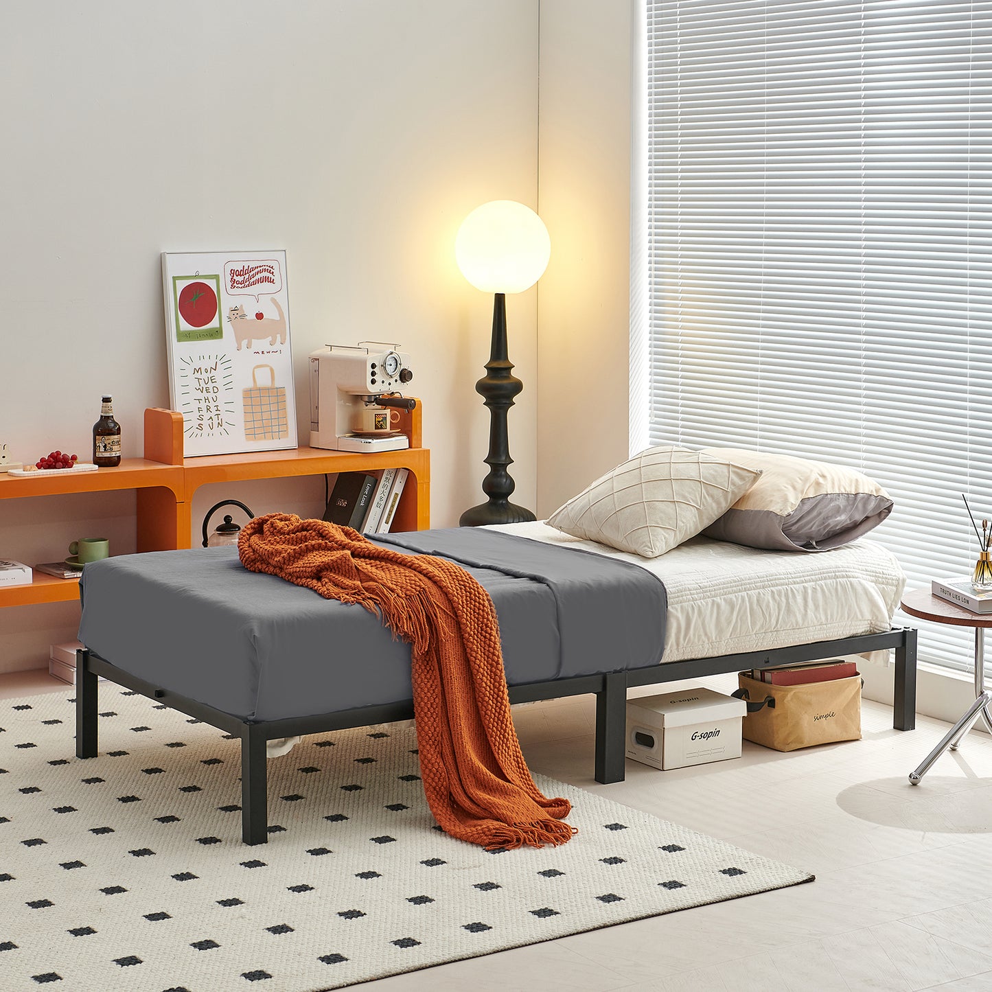 Sommier 90 x 190 cm, Cadre de Lit en Bloc Metal pour 2 Personnes Adulte Lit avec Sommier - Noir
