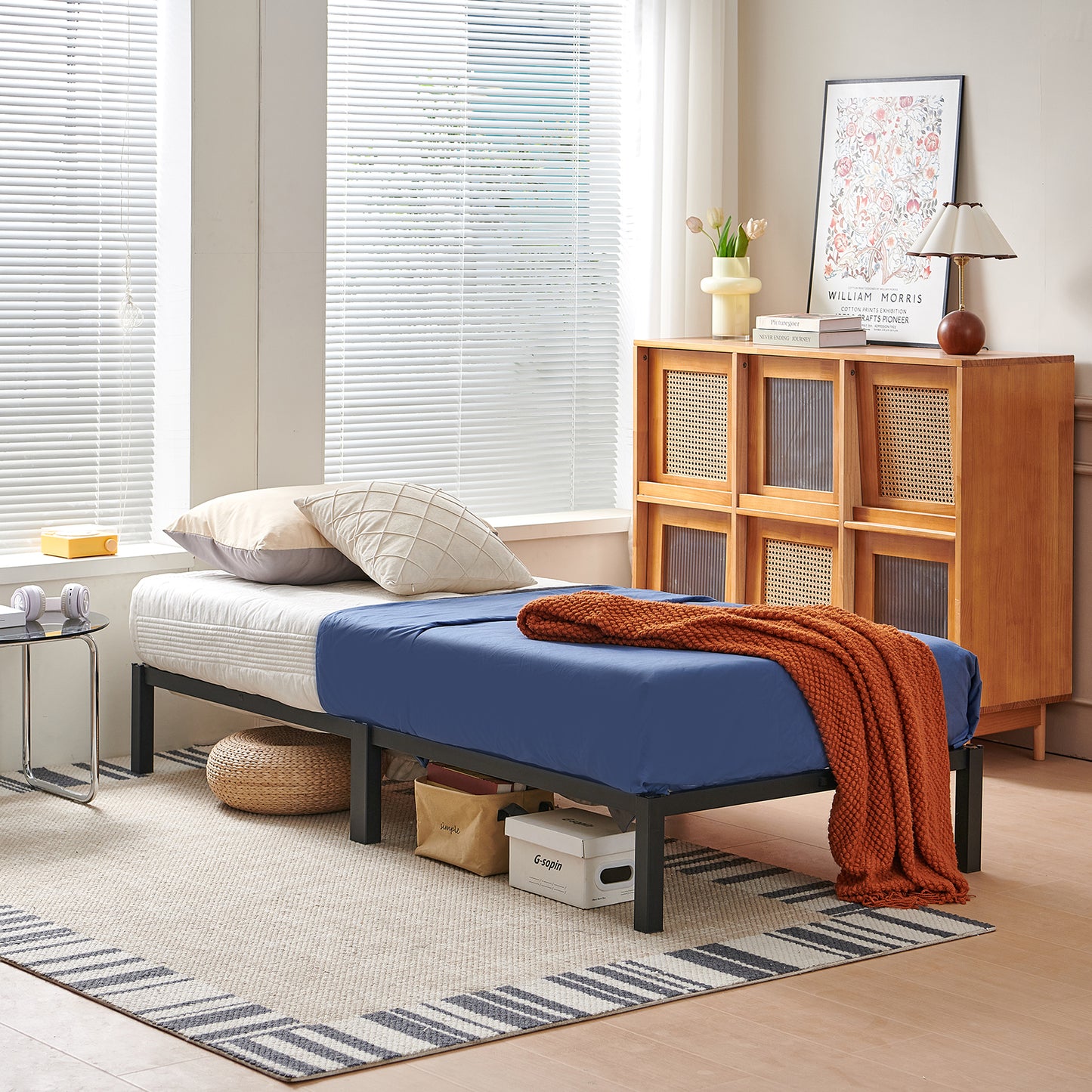 Sommier 90 x 190 cm, Cadre de Lit en Bloc Metal pour 2 Personnes Adulte Lit avec Sommier - Noir