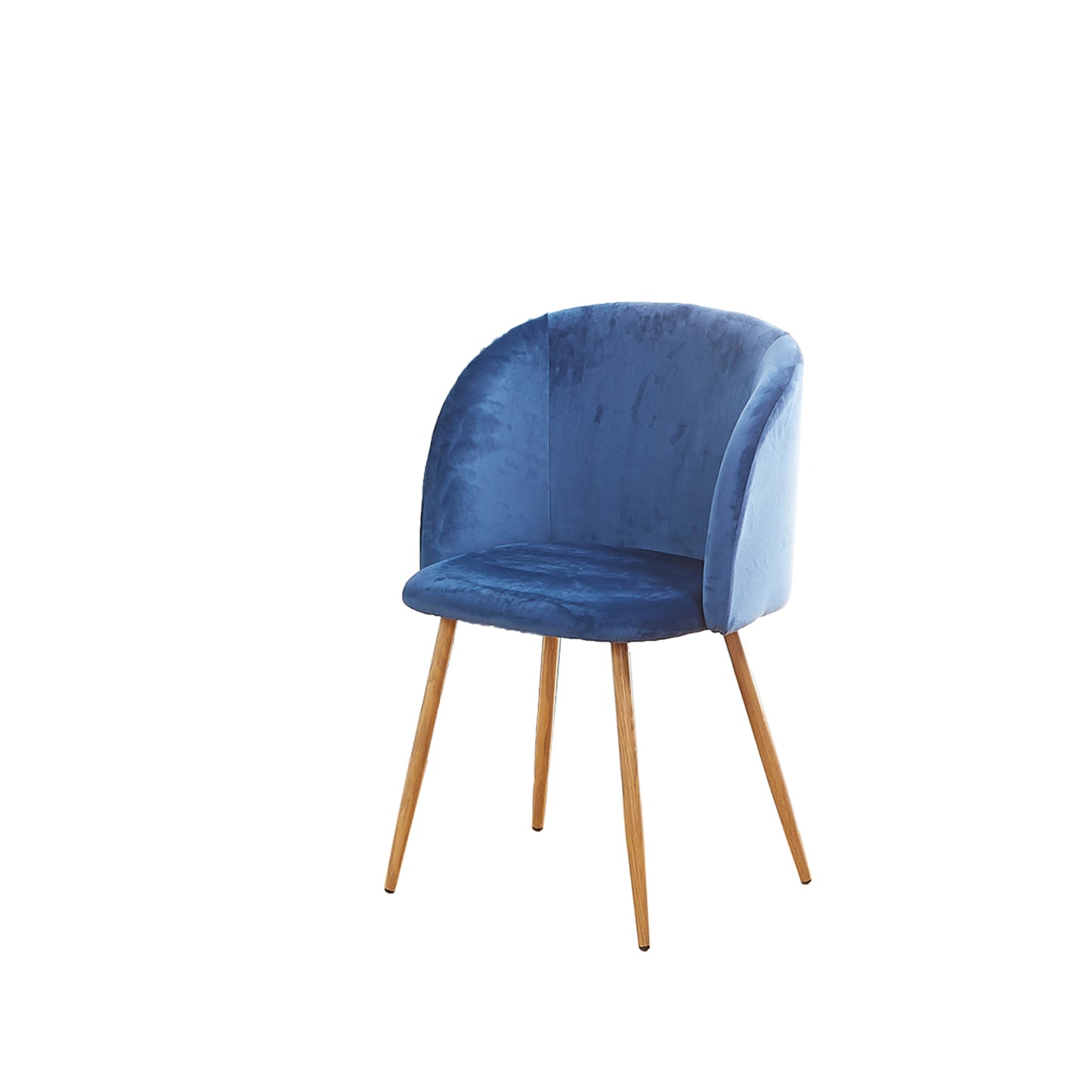 Chaise Rétro en Velours Bleu avec Pieds en Métal Décor Bois, Fauteuil Scandinave pour Salle à Manger