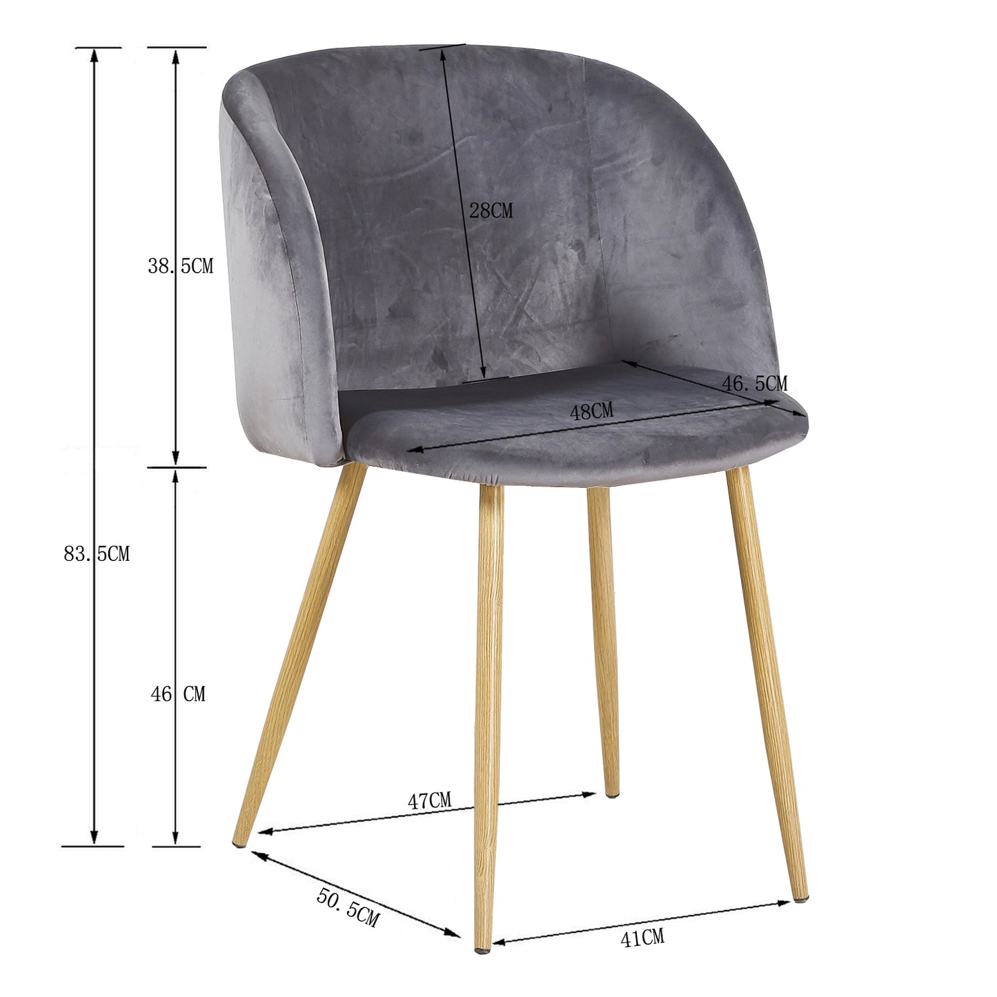 Chaise Rétro en Velours Gris avec Pieds en Métal -Fauteuil pour Salle à Manger