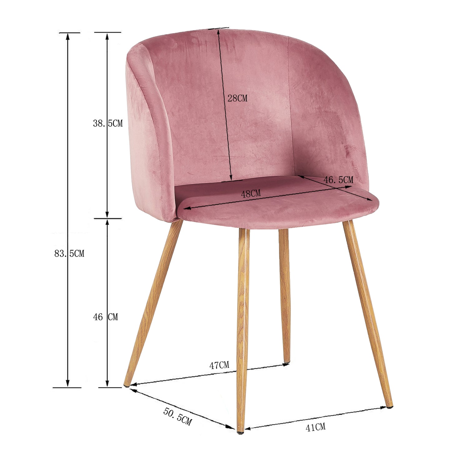 Chaise Rétro en Velours Rose avec Pieds en Métal-Fauteuil pour Salle à Manger