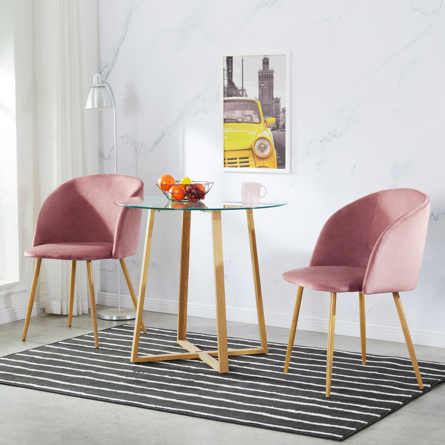 Lot de 2 Chaises Rétro en Velours Rose avec Pieds en Métal-Fauteuil pour Salle à Manger