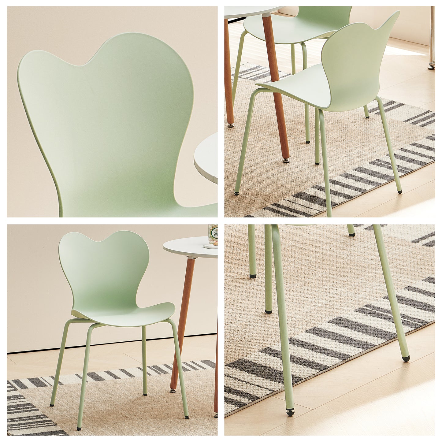 Lot de 4 Chaises de Salle à Manger, Pieds en Métal, Convient Pour la Salle à Manger, la Chambre et le Salon--Crème glacée verte