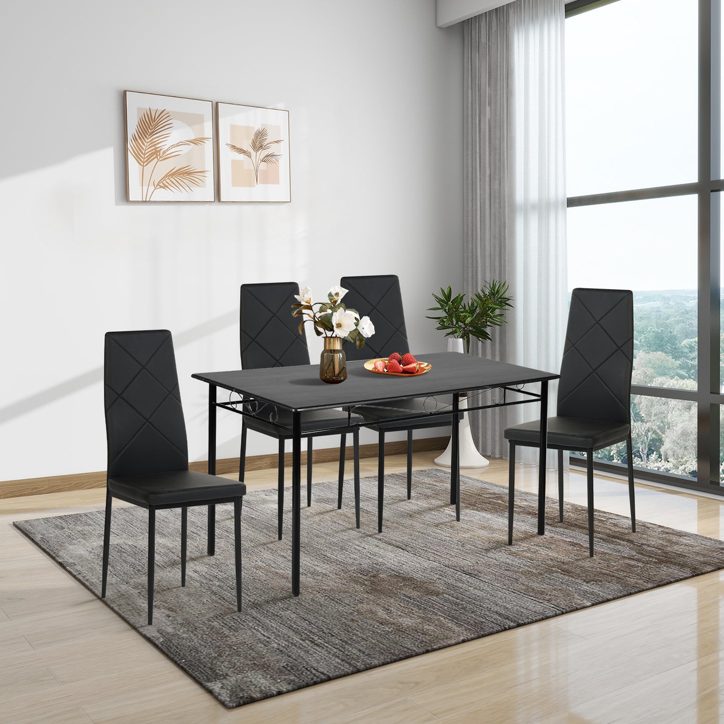 Lot de 4 Chaises de salle à manger rembourrées--Noir