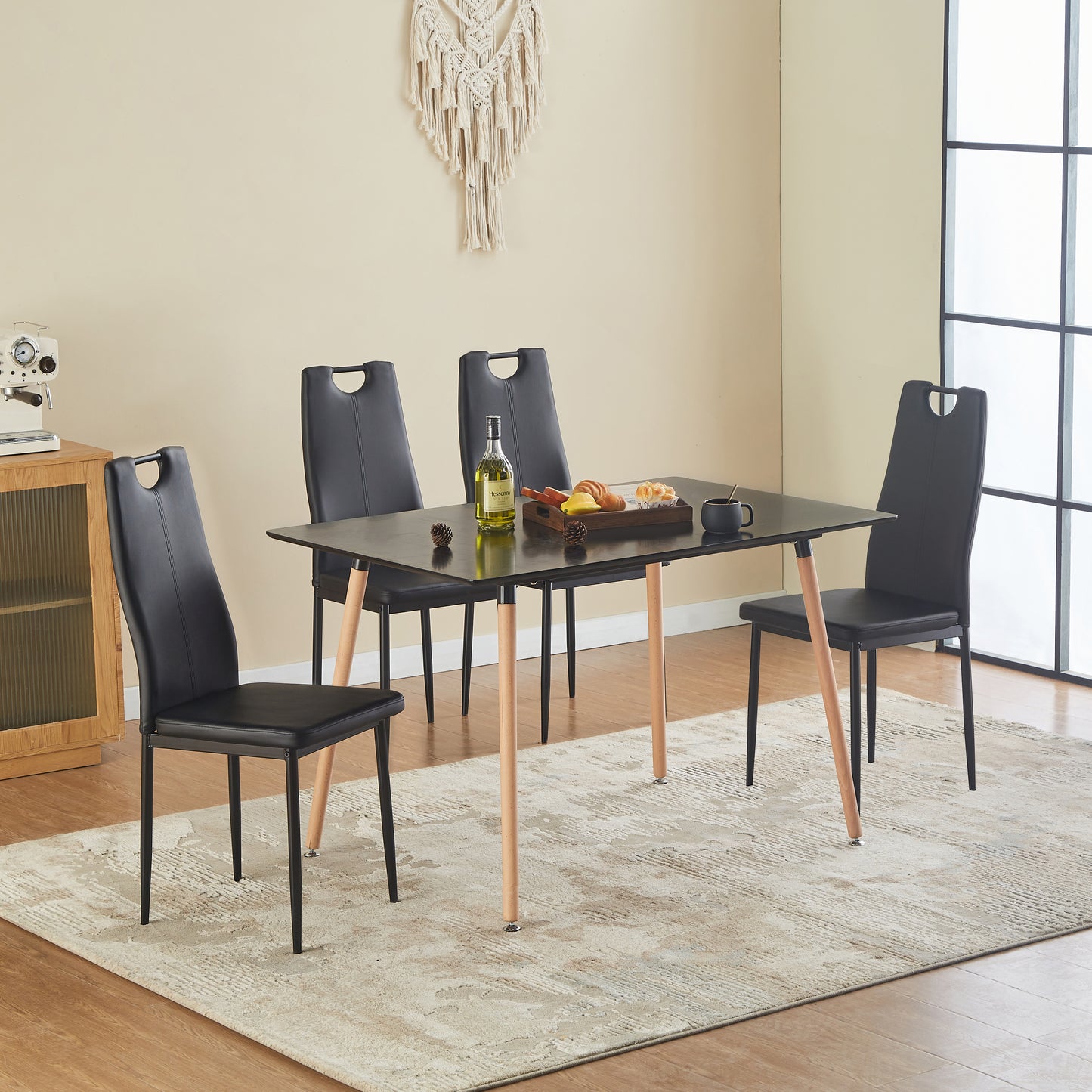 Lot de 6 Chaises d'appoint modernes pour la cuisine avec pieds en méta--Noir