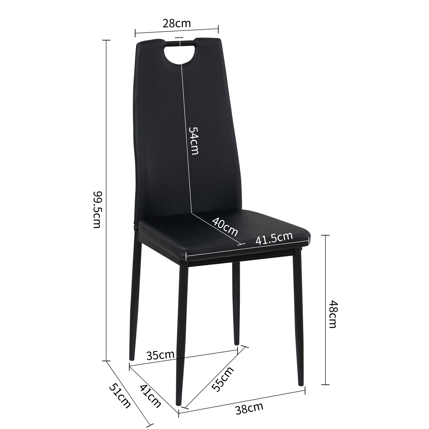 Lot de 4 Chaises d'appoint modernes pour la cuisine avec pieds en méta-Noir