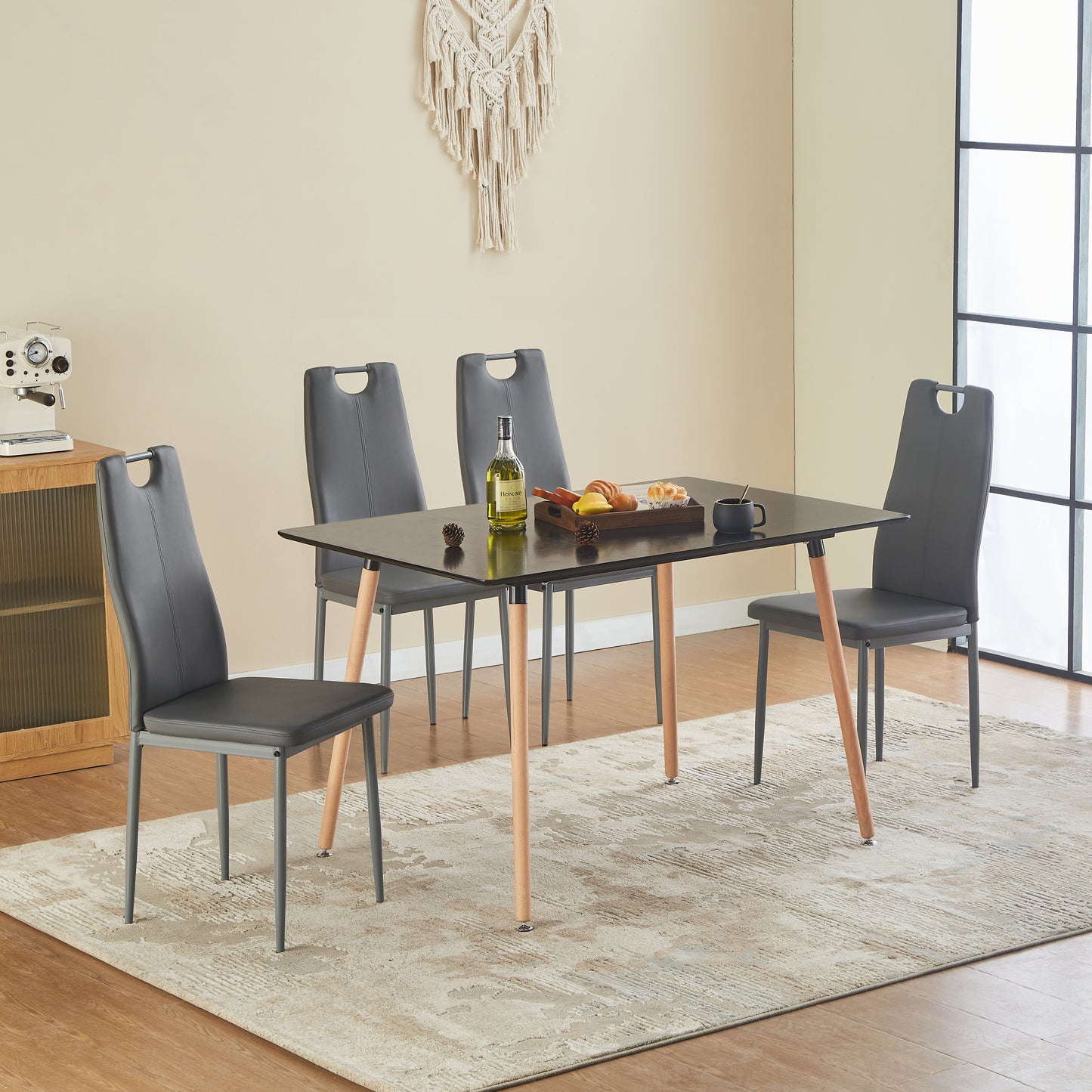 Lot de 4 Chaises d'appoint modernes pour la cuisine avec pieds en méta-Gris foncé