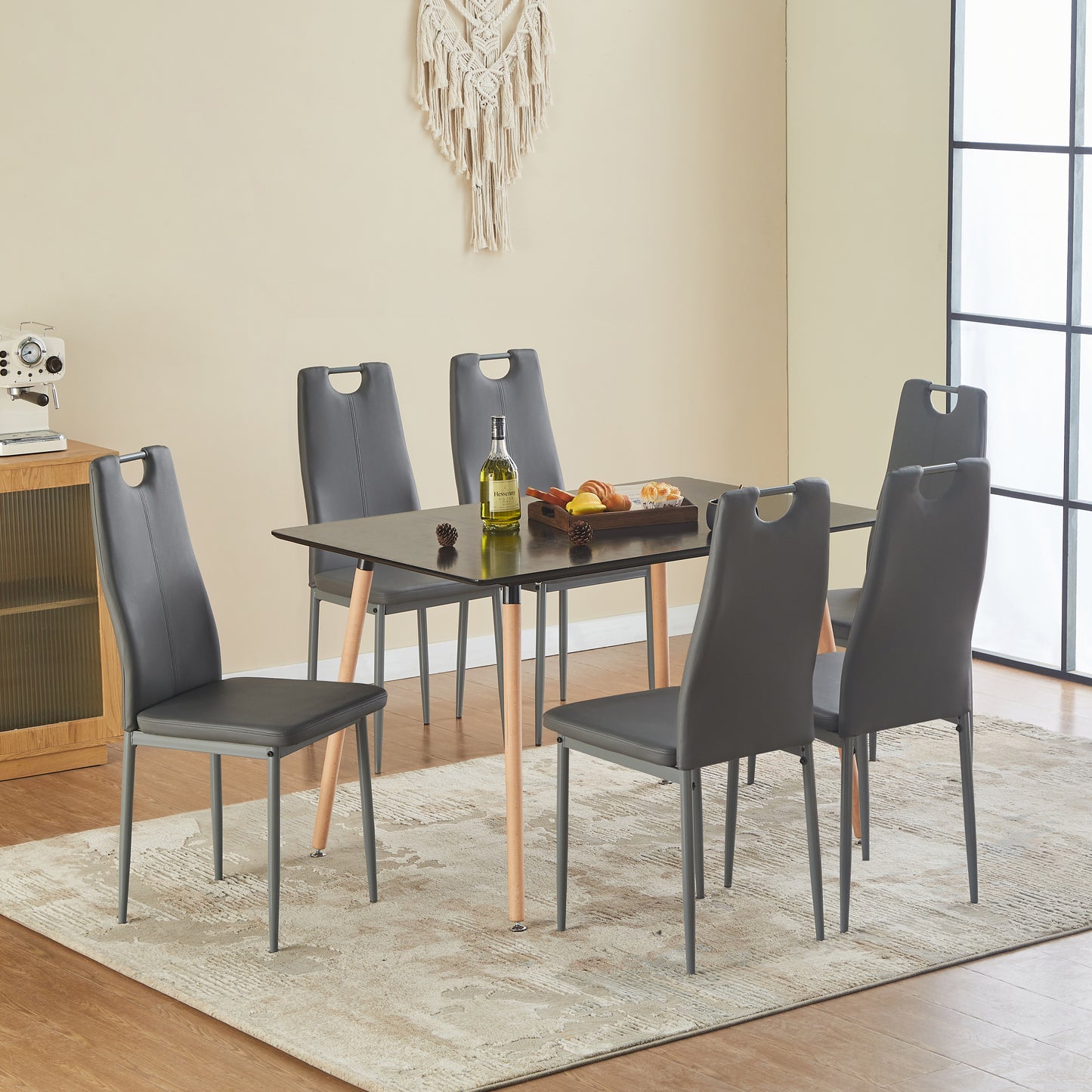 Lot de 6 Chaises d'appoint modernes pour la cuisine avec pieds en méta--Gris foncé