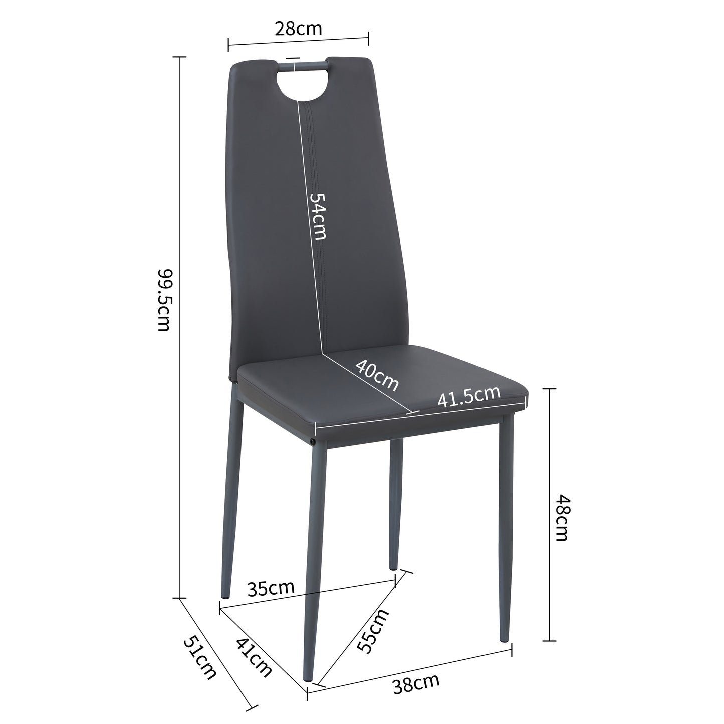 Lot de 6 Chaises d'appoint modernes pour la cuisine avec pieds en méta--Gris foncé