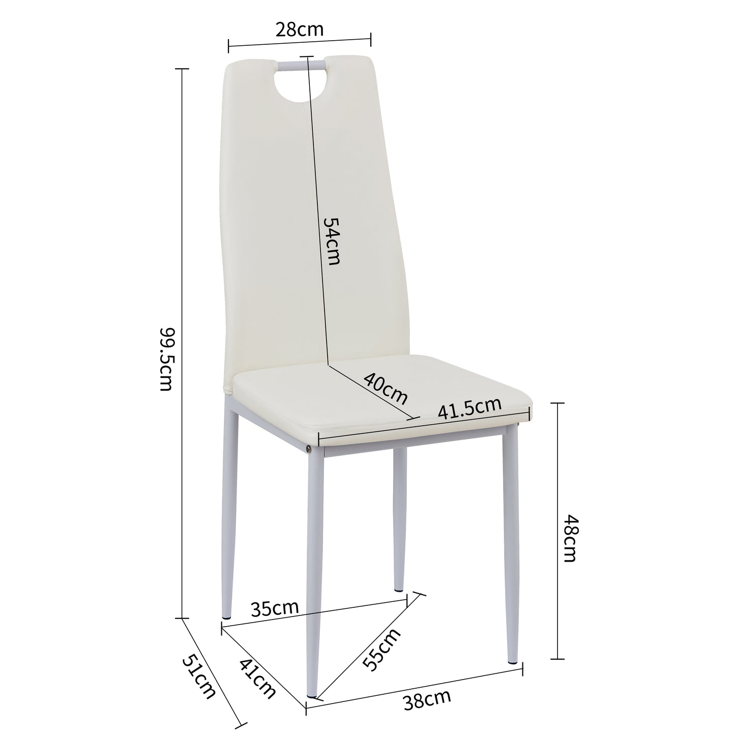 Lot de 6 Chaises d'appoint modernes pour la cuisine avec pieds en méta--Blanc