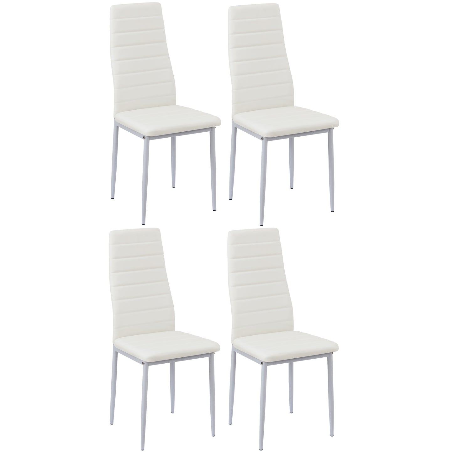 Lot de 4 Chaises Salle à Manger, Blanc, Pieds en Métal