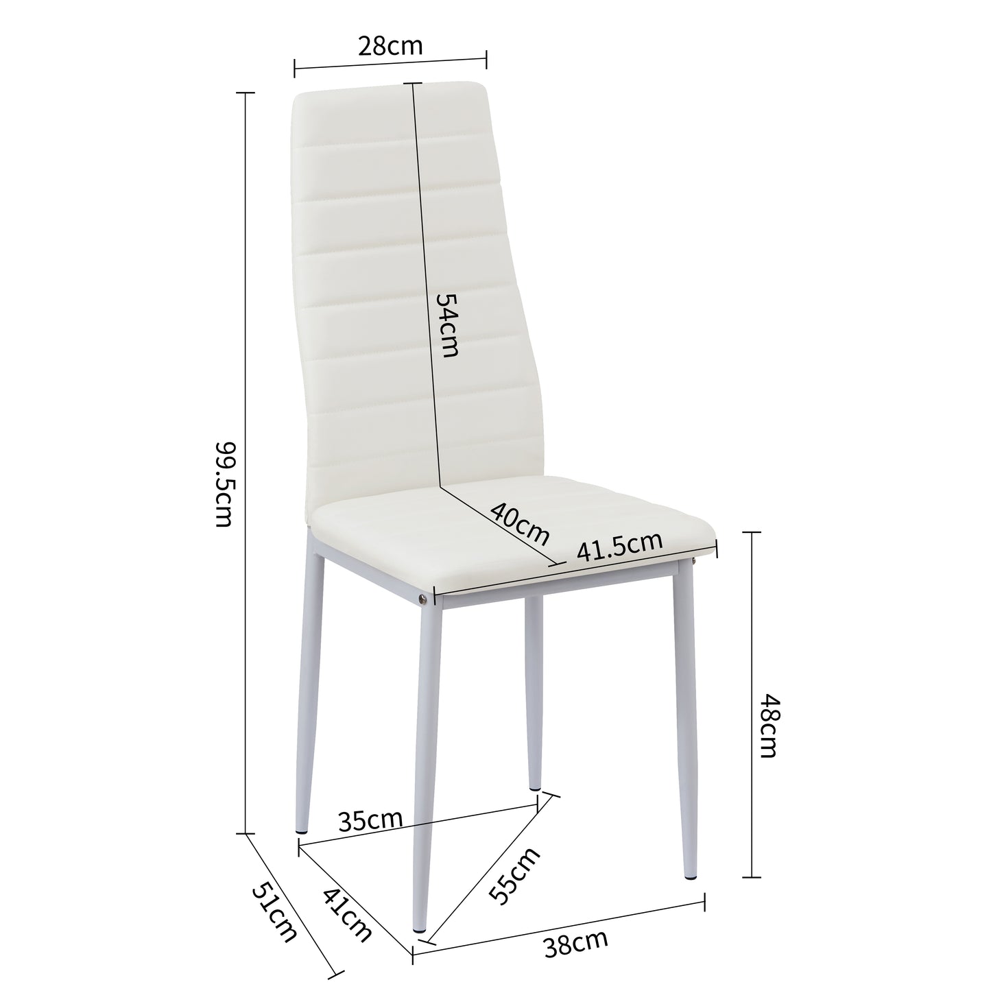 Lot de 4 Chaises Salle à Manger, Blanc, Pieds en Métal