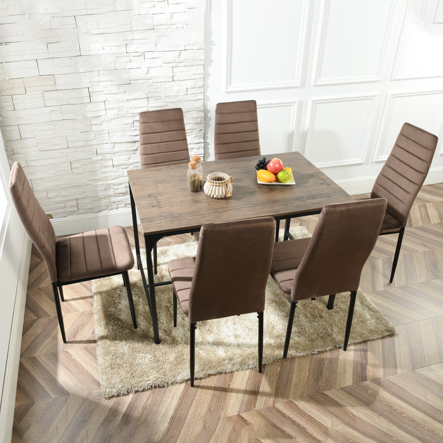 Lot de 4 Chaises de salle à manger en velours, Pieds en Métal, Marron