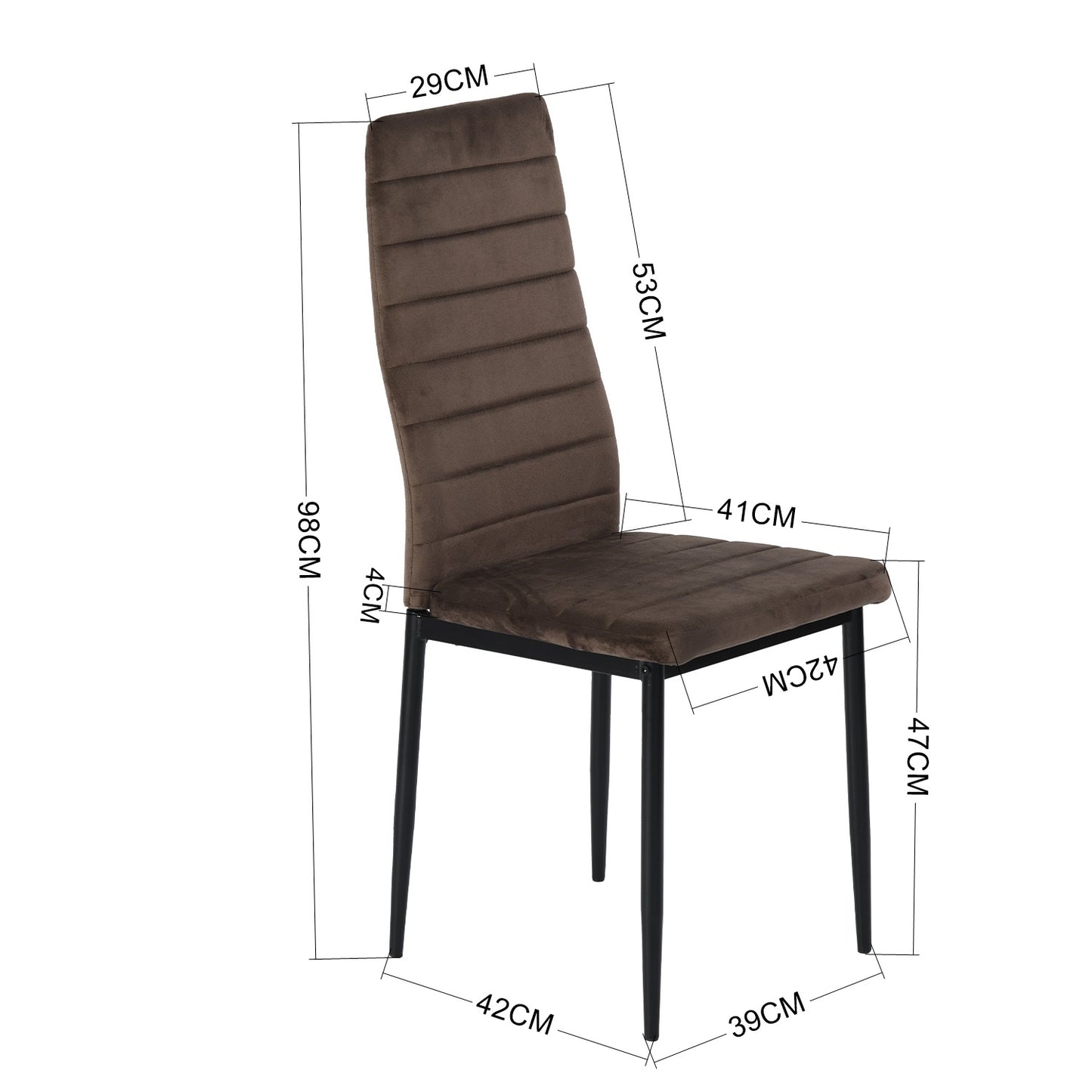 Lot de 4 Chaises de salle à manger en velours, Pieds en Métal, Marron
