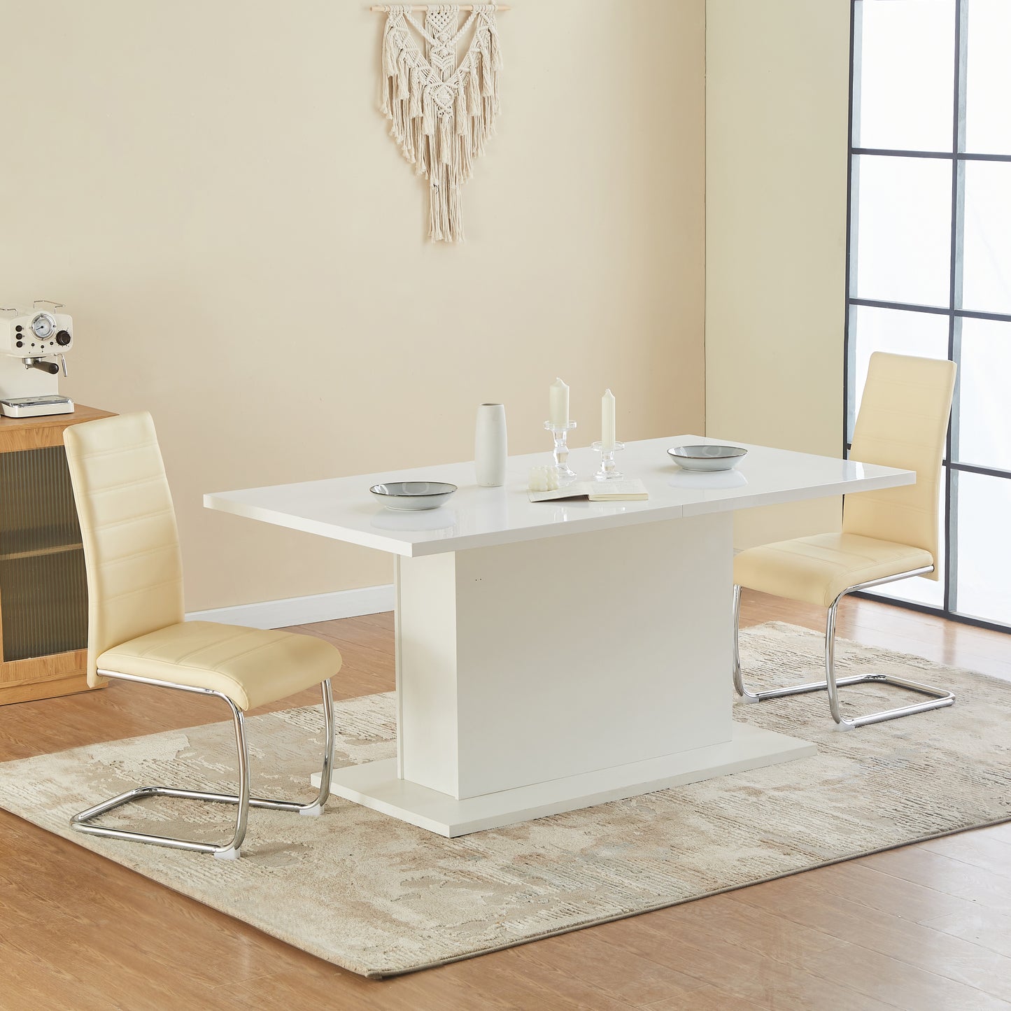 Lot de 2 chaises de salle à manger en PVC Beige- Chaises de cuisine modernes