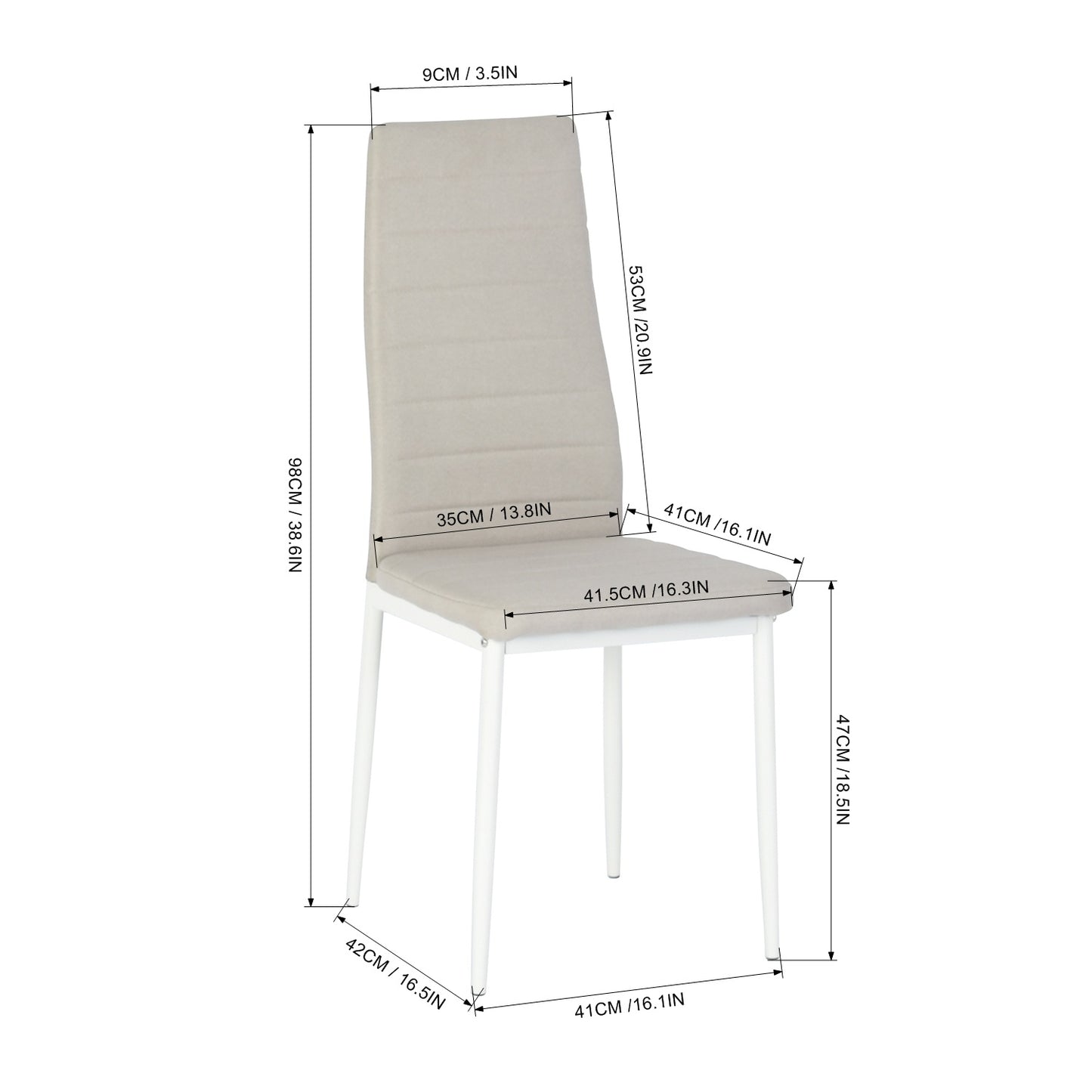 Lot de 6 chaises de salle à manger, de cuisine, confortables et rembourrées, avec siège en tissu, dossier, pieds en métal, beige