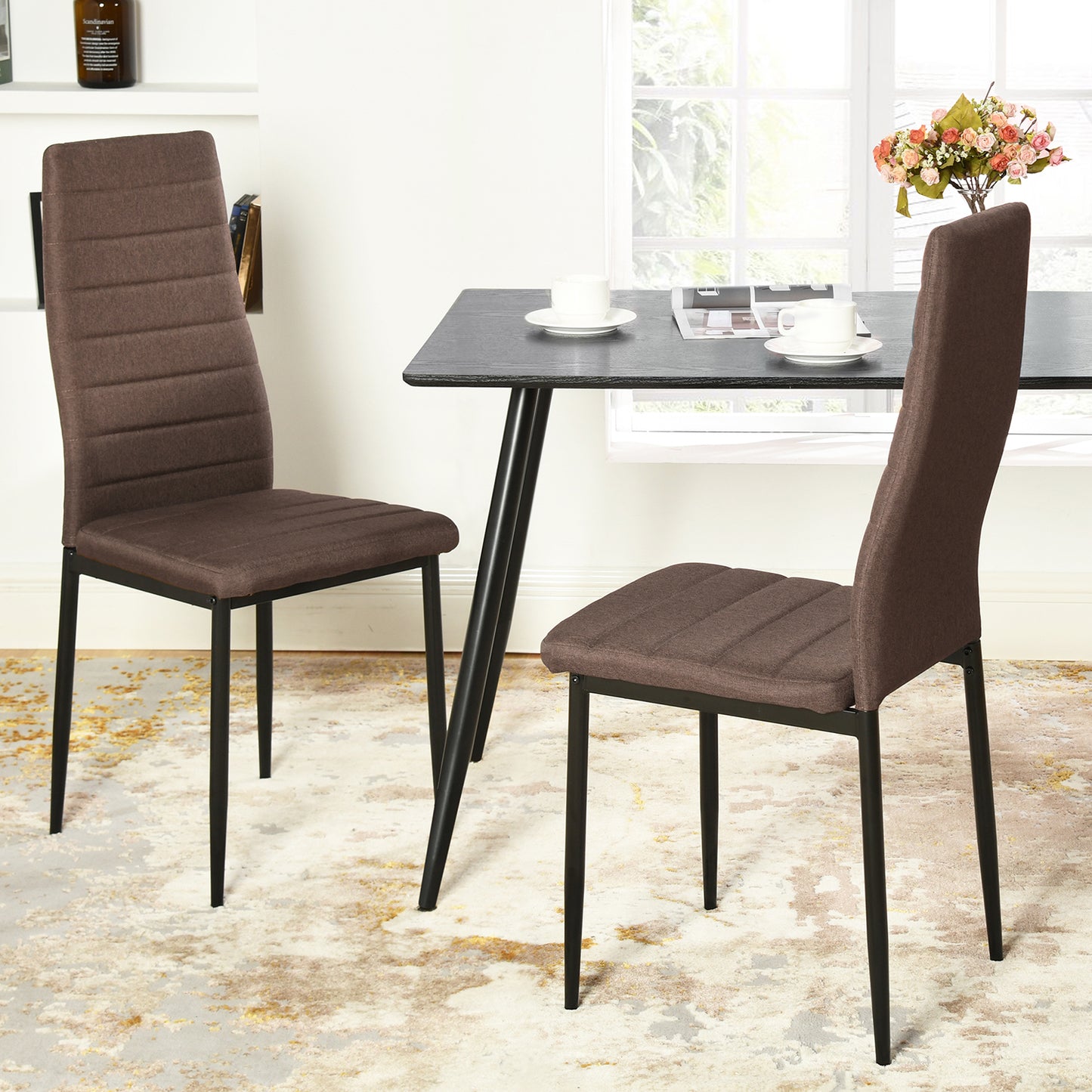 Lot de 6 chaises de salle à manger, de cuisine, confortables et rembourrées, avec siège en tissu, dossier, pieds en métal, marron