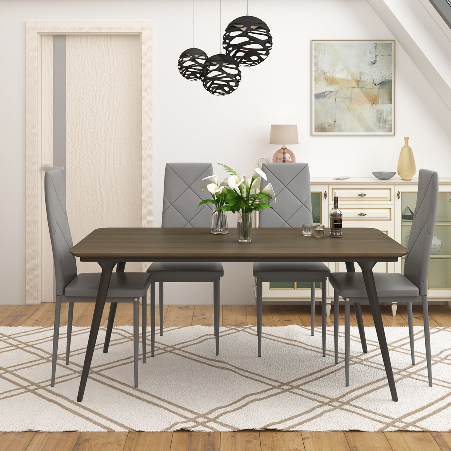 Lot de 4 Chaises de salle à manger rembourrées--Gris