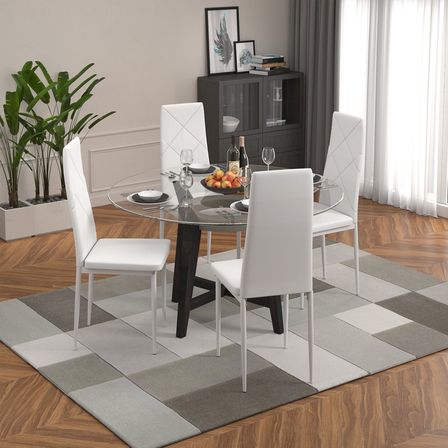 Lot de 4 Chaises de salle à manger rembourrées--Blanc