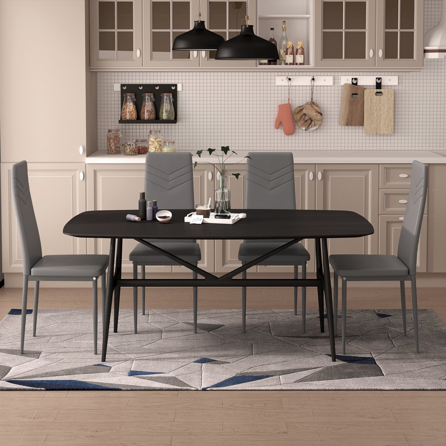 Lot de 6 Chaise de cuisine moderne avec pieds en métal-Gris foncé