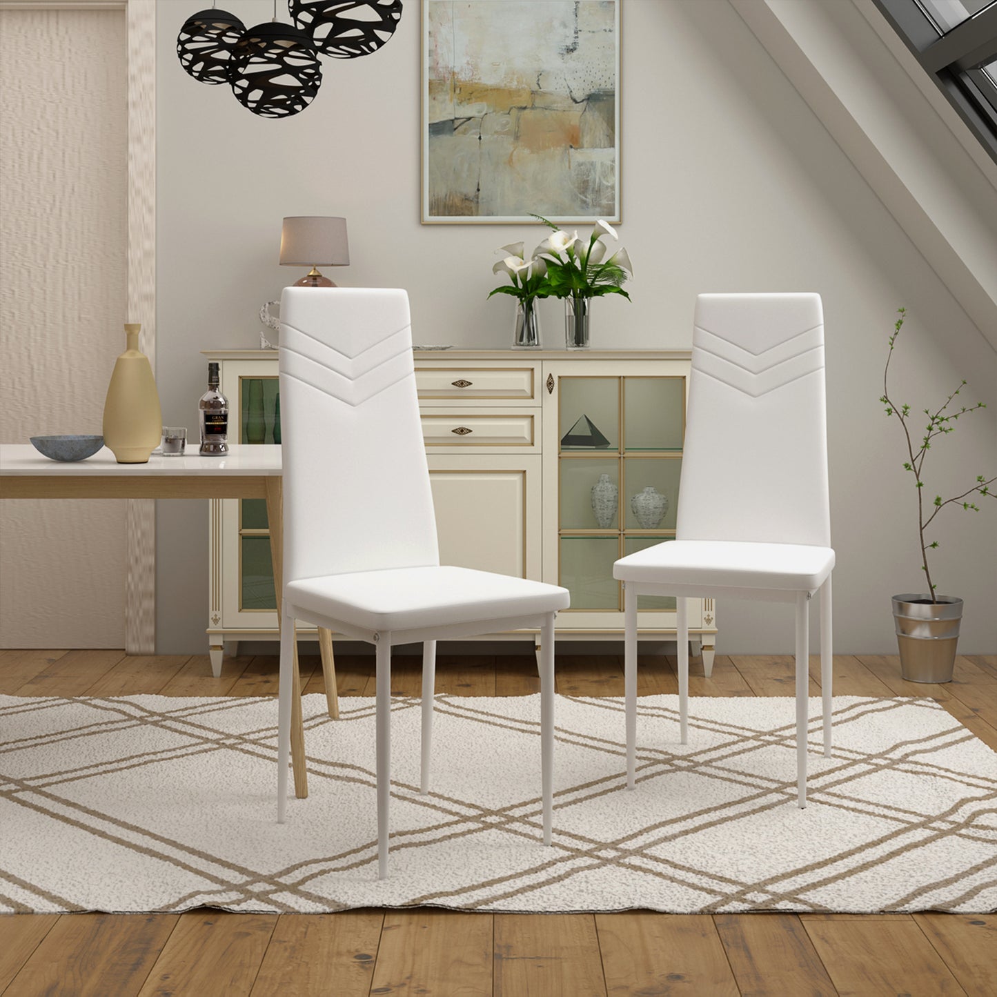 Lot de 6 Chaise de cuisine moderne avec pieds en métal-Blanc