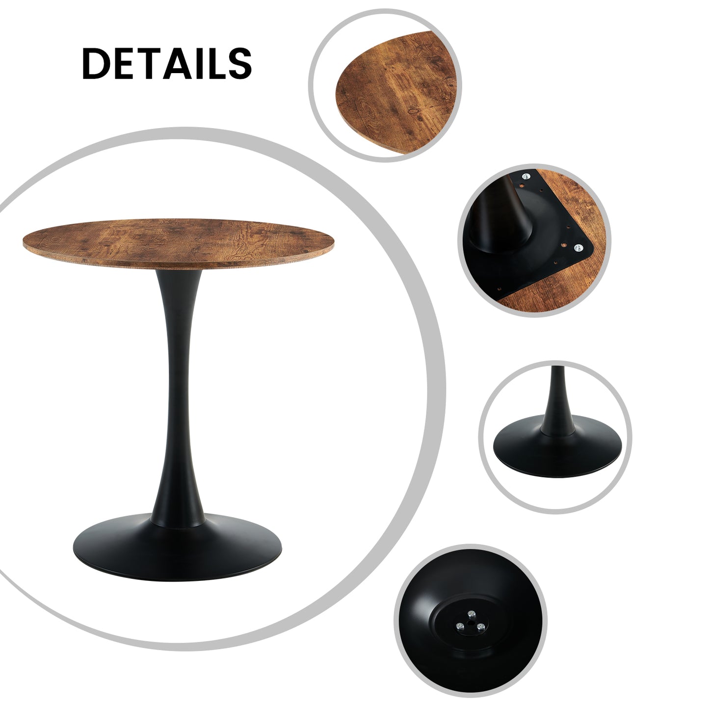 Table à manger ronde moderne - Petite table pour cuisine, salon, salle à manger, balcon, Diamètre 70 x 70 cm - Marron vintage