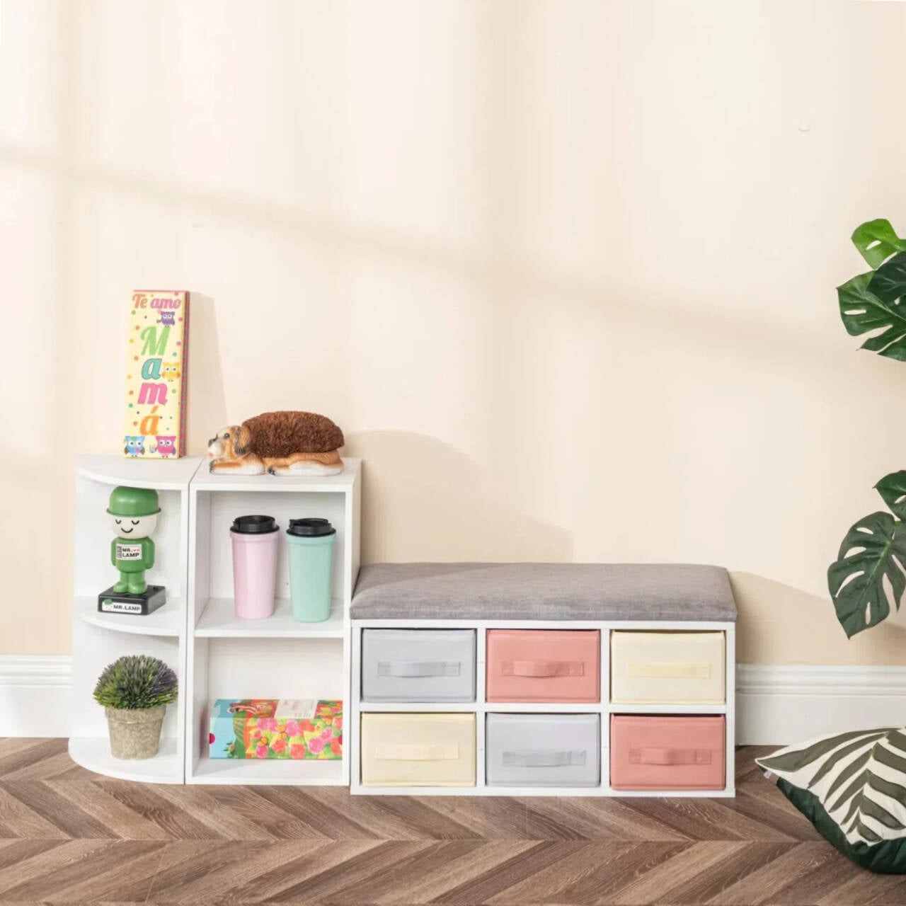 Armoire de Rangement Multifonctionnelle, Tabouret de Rangement de Chaussures avec Tiroir non Tissé, 68.5 x 30 x 34cm--Blanc