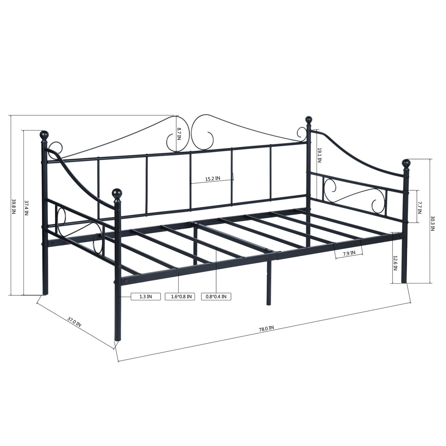 Cadre de Lit Simple en Métal, Conception Robuste et Moderne - 90x190 cm - Noir