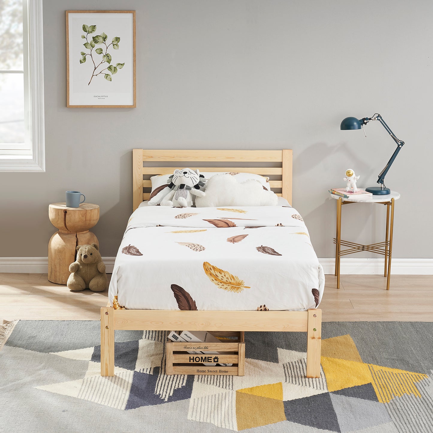 Structure de Lit Simple en Bois avec Sommier - 90x190 cm - Style Scandinave