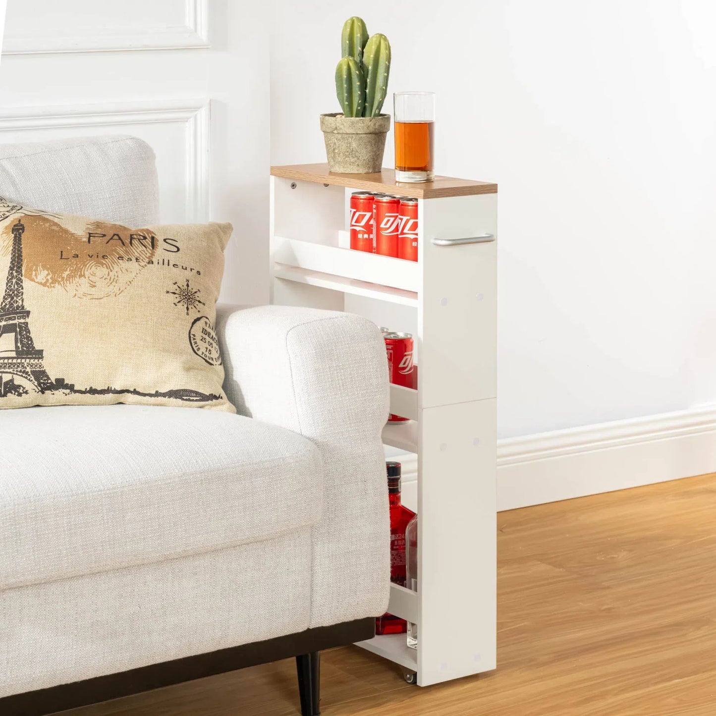 Chariot de Rangement à roulettes Mince sur 3 Niveaux, Étagère Roulante, Chambre, Rangement Salle de Bain, 40 x 14 x 80 cm, Blanc