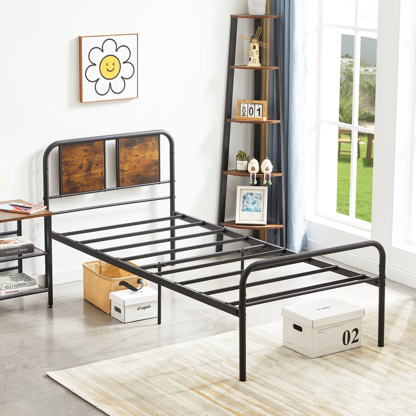 Cadre de Lit en Métal - Pour Matelas 90x190 cm - Noir