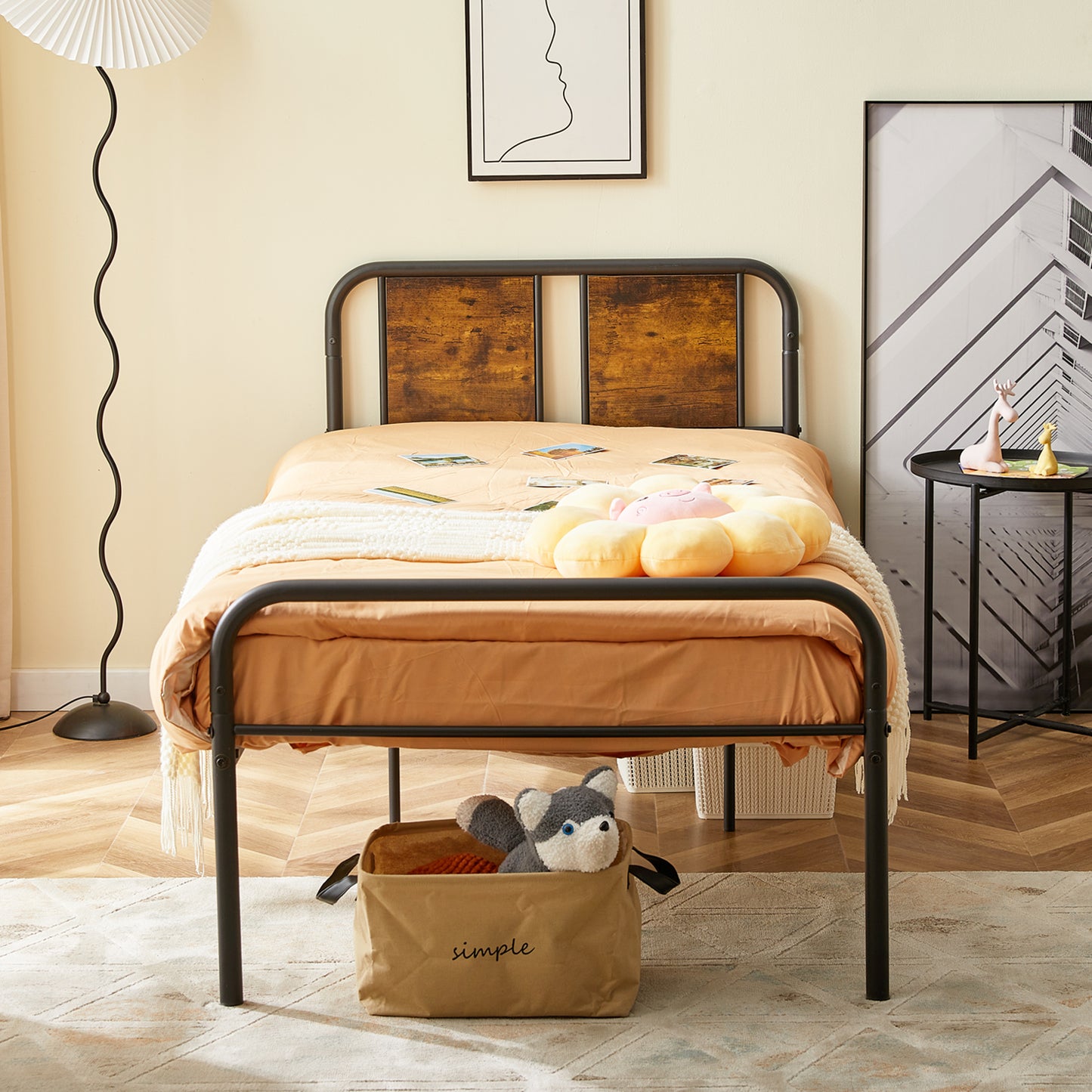 Cadre de Lit en Métal - Pour Matelas 90x190 cm - Noir
