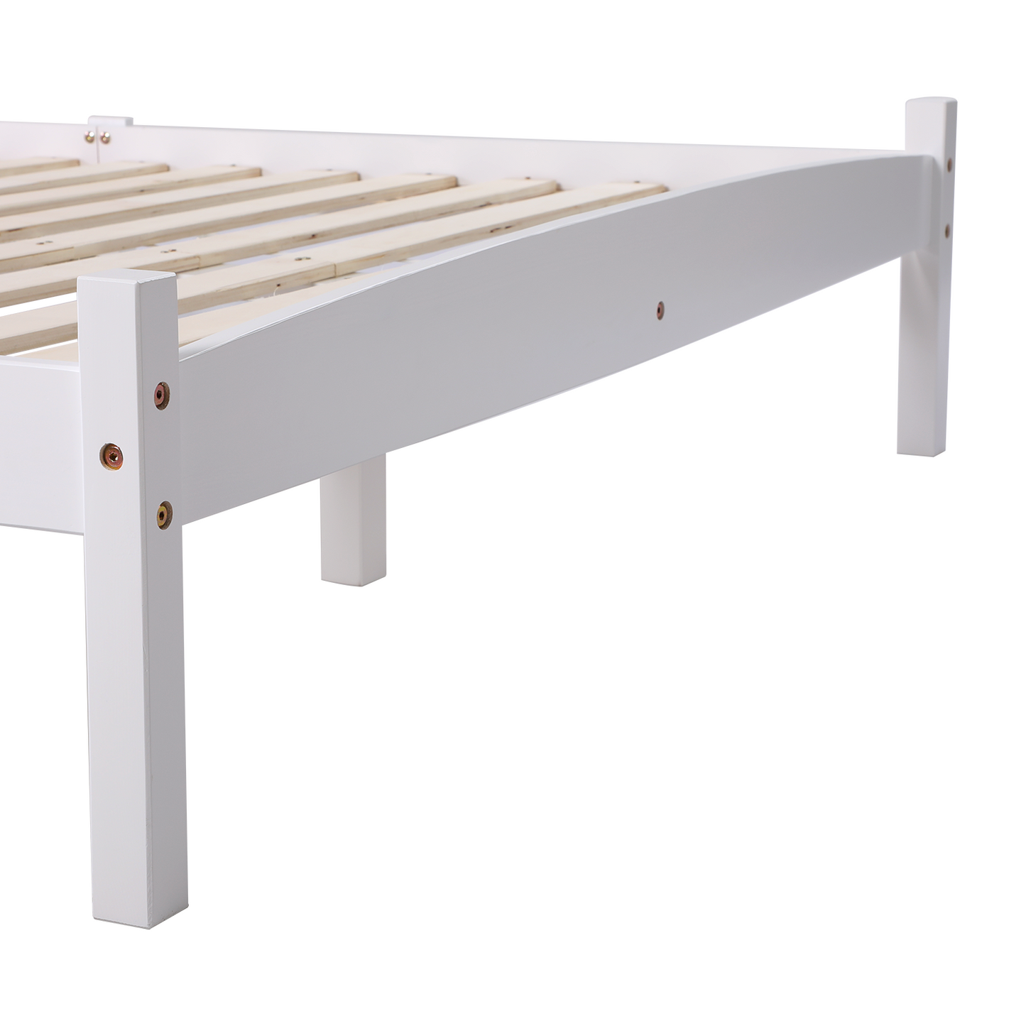 Structure de Lit Double en Bois avec Sommier - 140x190 cm - Blanc