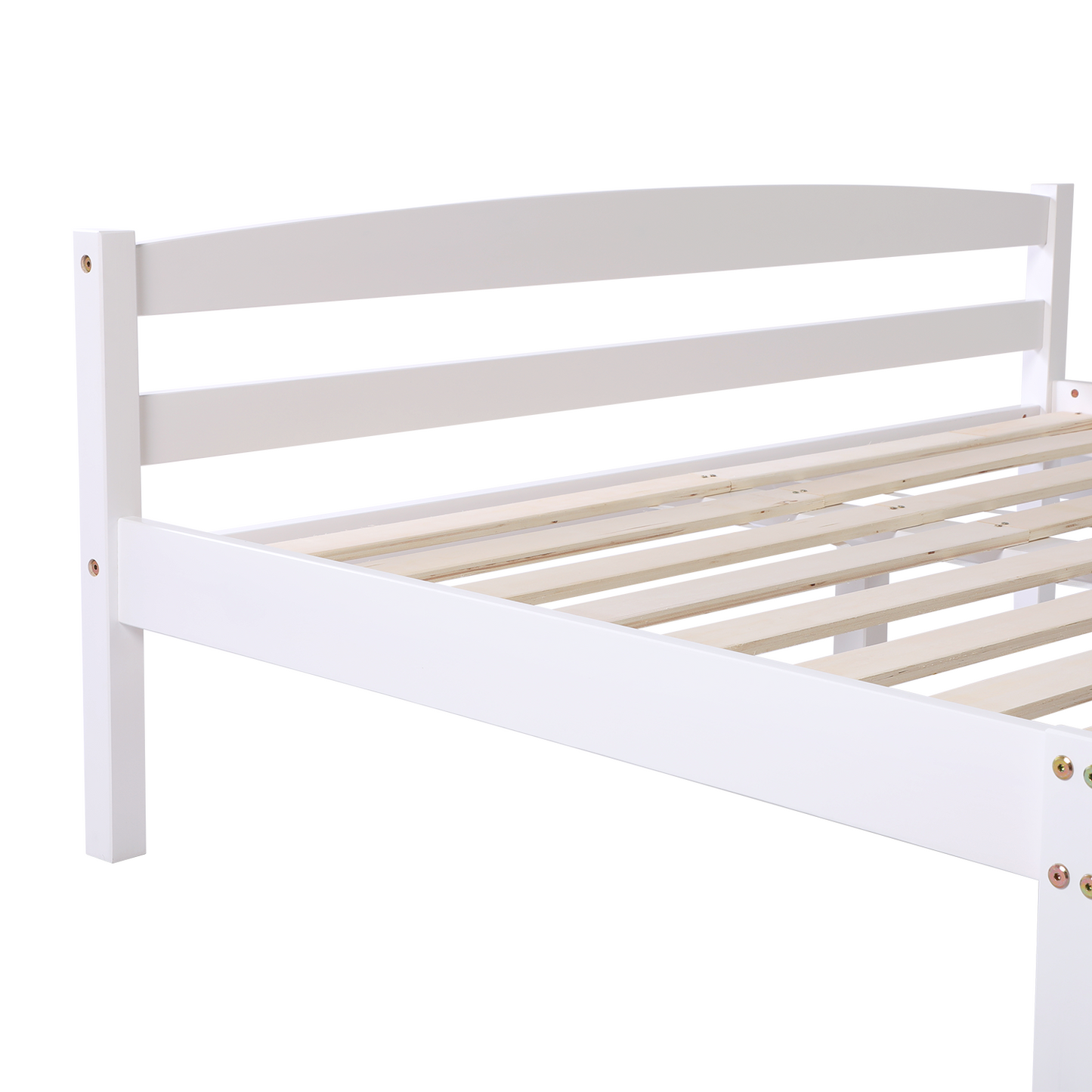 Structure de Lit Double en Bois avec Sommier - 140x190 cm - Blanc